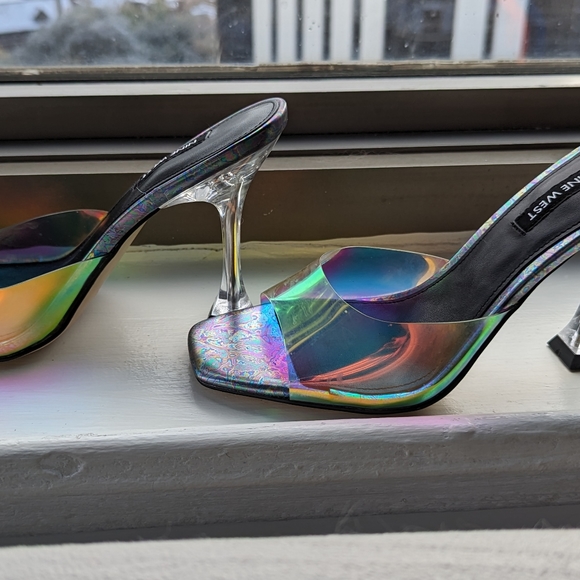 Wondrous Nine West Iridescent Heeled Slide Sandals - Size 7 - Picture 5 of 8